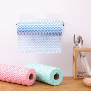 Wave Textured Disposable Kitchen Cloth Heavy Duty Non Woven Dishcloth Roll High Absorbency Degreasing Cleaning Wipes