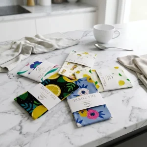 White Eco Friendly Hypoallergenic Floral Digital Print 100% Cotton Tea Towel Kitchen Cleaning Dish Drying Novelty
