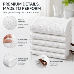 White Waffle Weave Dish Towels High Absorbent Lint Free Cleaning Cloths for Cups Glassware Daily Kitchen Use