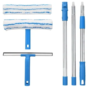 Window Cleaner Long Handle Glass Cleaning Tool Silicone Scraper Microfiber Brush Window Cleaning Kit for Shower Glass Door Car