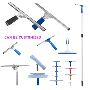 Window Squeegee with Stainless Steel Telescopic Handle Connectable Long Glass Cleaning Silicone Shower Wiper NO.8005
