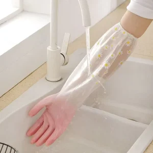 Winter Household Gloves Women Fleece Lined Extended Dishwashing Rubber Waterproof PVC Elastic Cuff Durable Kitchen Gloves