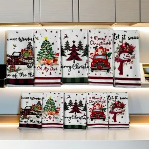 Winter-themed Checkered Pattern Kitchen Towels Hypoallergenic Woven Polyester Highly Absorbent Dish Towels