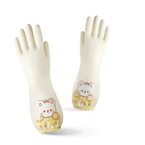 Women’s Customizable Durable Thickened Full Texture Dishwashing Gloves for Kitchen Cleaning Laundry Housework with Bear Logo
