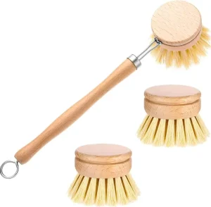 Wood Long Handle Fiber Kitchen Accessories Sisal Wash Brushes Eco Friendly Bamboo Dish Kitchen Cleaning Brush