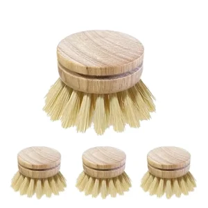 Wooden Handle Washing up Brush with 4 Replacement Heads Bamboo Handle for Dish Cleaning and Kitchen Utensil Maintenance