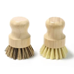 Wooden Kitchen Cleaning Brush with Bamboo Handle and Sisal Palm for Dishwashing Pot Scrubber & Degreasing