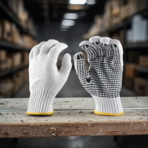 Working 7 Gauge PVC Dotted Cotton Knitted Bleached CE EN388 Certified Anti slip Waterproof Textured Safety Gloves