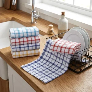 Woven Jacquard Plaid Eco Friendly Cotton Dish Towels Multicolor Quick Dry Absorbent Reusable Kitchen Use