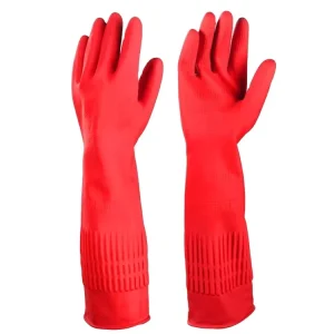 Xingli 38cm Elbow Length Unlined Rubber Cleaning Gloves Comfortable Waterproof Household Gloves in Red for Kitchen Use