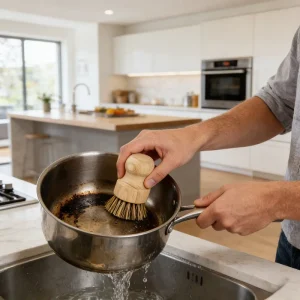 YIGO Stocked Palm Wooden Dish Scrubber Brush Durable Wood Scrub Brush with Handheld Design for Home Kitchen Use