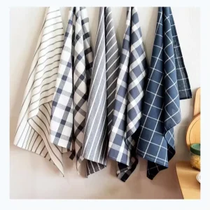Yarn Dyed Cotton Square Kitchen Towels Blue Striped Napkins Tea Towels Quick-Dry Plain Woven Picnic Mat
