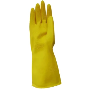 Yellow 60g Dip Flock Lined Latex Gloves Soft Reusable Waterproof Rubber for Dishwashing Medium Household Kitchen Use