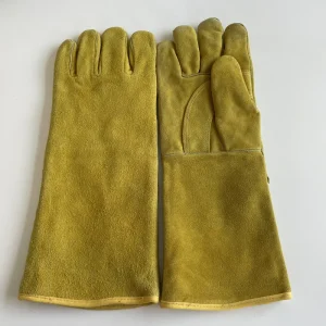 Yellow Cowhide Welding Gloves Comfortable Durable Palm Thickened Barbecue Gloves Oven Anti heat for Household BBQ Gloves