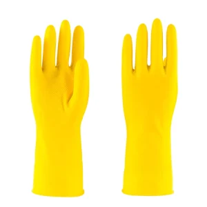 Yellow Flock Liner Rubber Coated Household Gloves