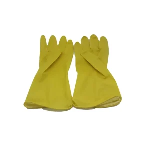 Yellow Latex Household Glove with Cotton Lining Sprayed Flock Cleaning Glove