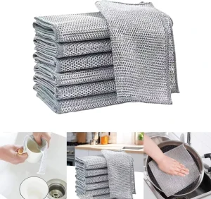 double layers Cleaning Cloth Dish Towels Steel Scrubbers Wire Dishwashing Rags for Wet and Dry Non-Scratch Steel Wire Dishcloth
