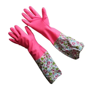 pink Latex Dishwashing Household Gloves for Winter Use with Long Sleeve